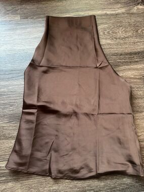 Satin Effect Brown Halter Neck Tank Top